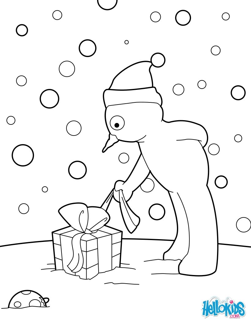 Chubby Little Snowman Poem Snowman Opens His Christmas Gift coloring page