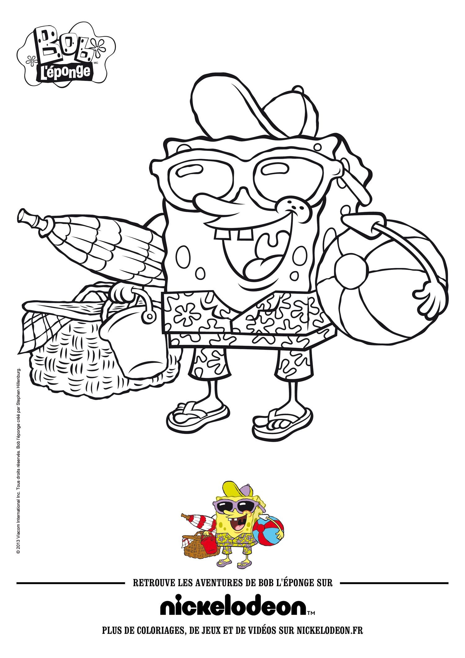 Spongebob at the beach coloring pages 