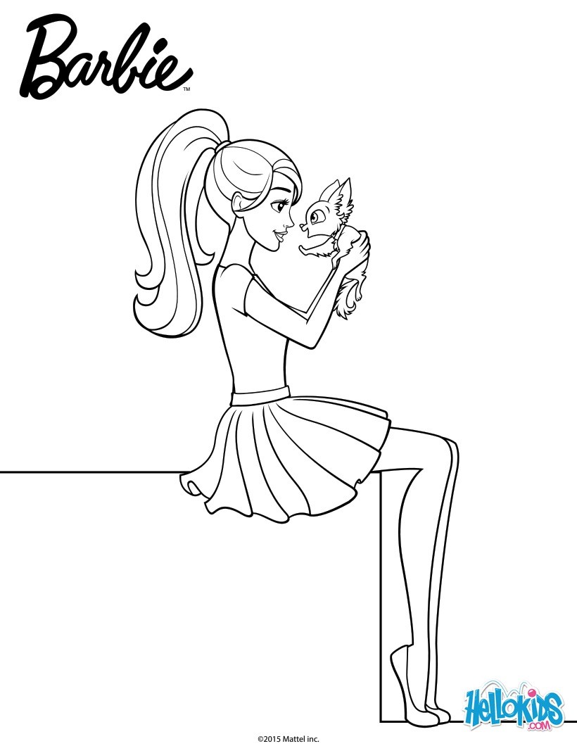 Barbie and her cute puppy coloring pages   Hellokids.com