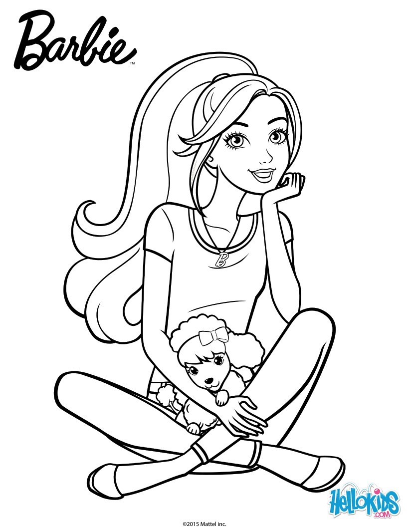 Barbie with her puppy coloring pages - Hellokids.com