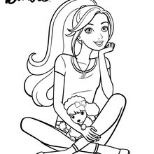 Barbie With Her Puppy Coloring Pages Hellokids Com