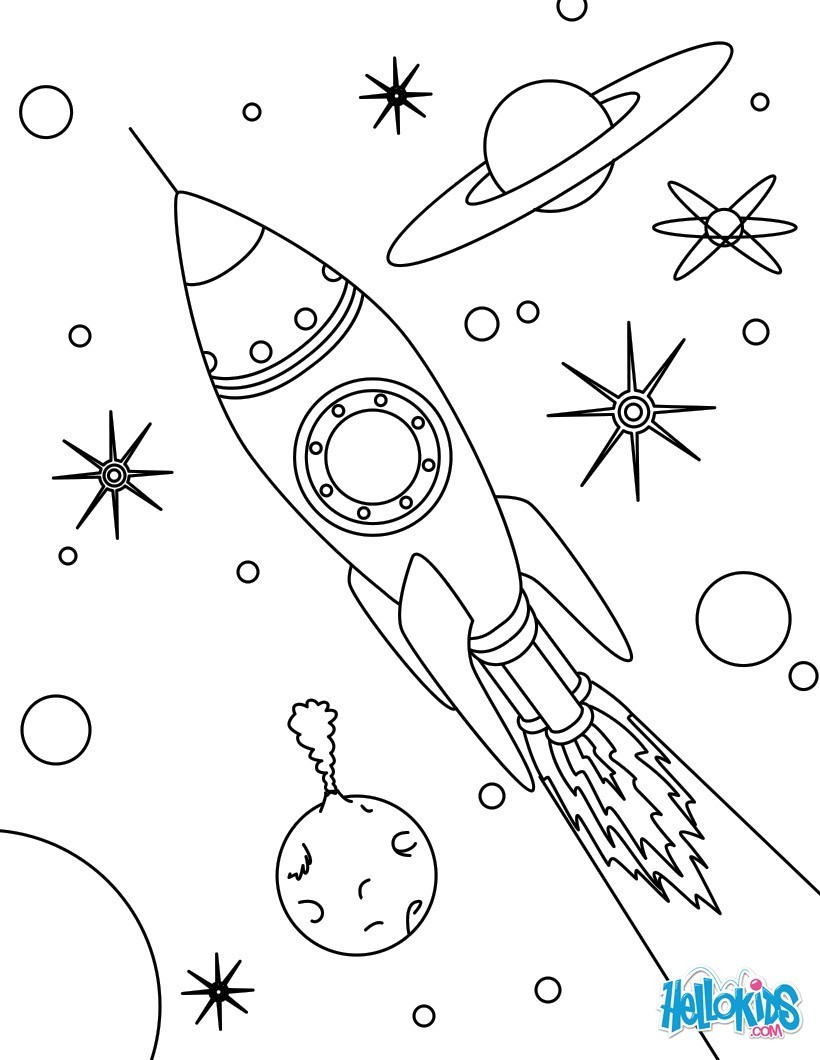 Rocket in space coloring pages 