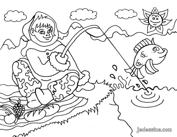 Fishing Day Coloring Page by hellodkids.com
