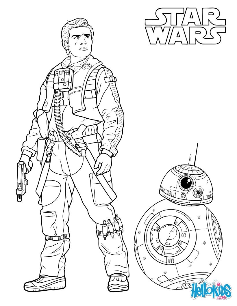 Chewbacca Poe Dameron and BB 8 coloring page