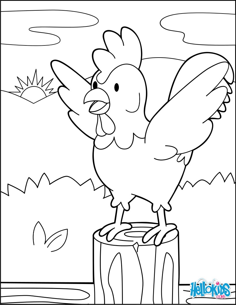 Rooster at the dawning coloring pages - Hellokids.com