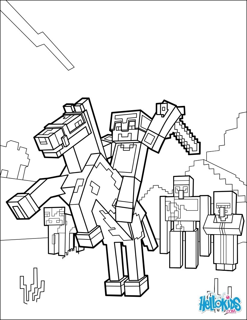 Minecraft coloring page ride a horse to the horizon