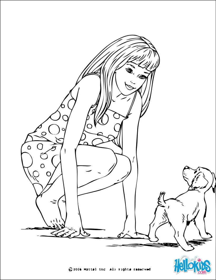 Barbie and a small dog coloring pages - Hellokids.com