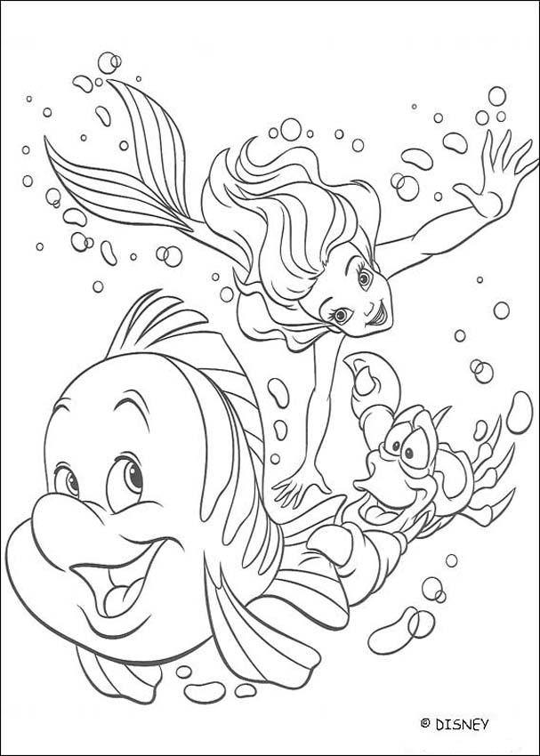 Ariel flounder and sebastian coloring pages Hellokidscom