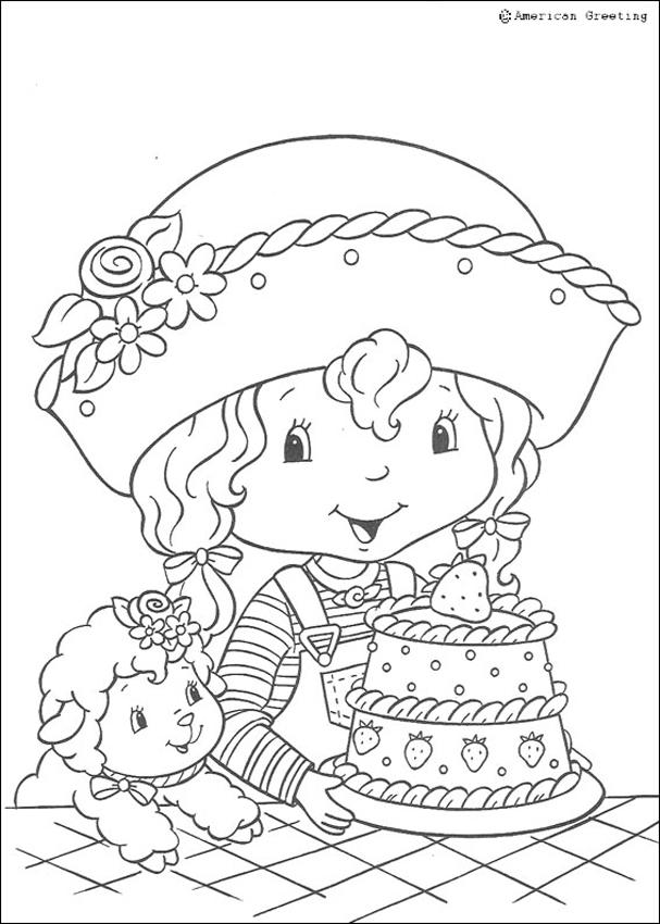 Strawberry shortcake makes angel cake a sweet treat coloring pages
