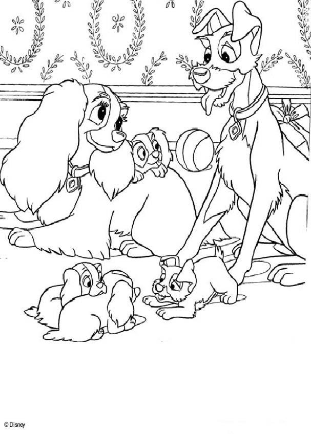Lady and tramp happy family coloring pages - Hellokids.com