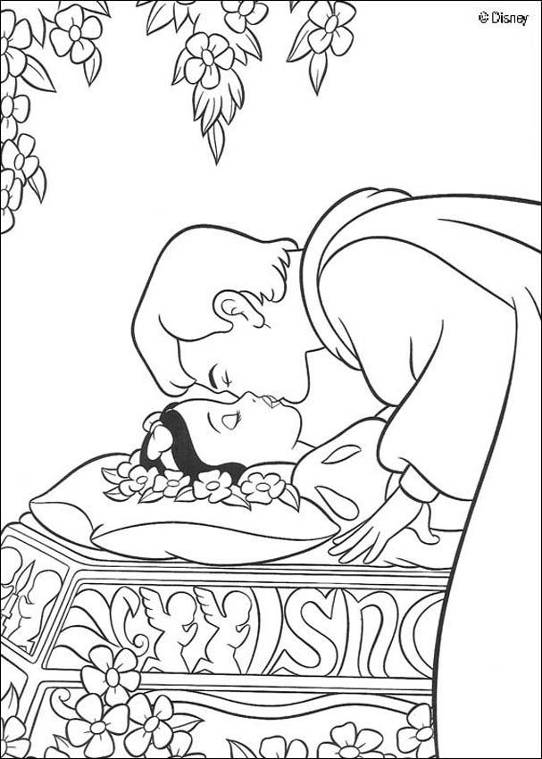Prince kissing snow white coloring pages - Hellokids.com