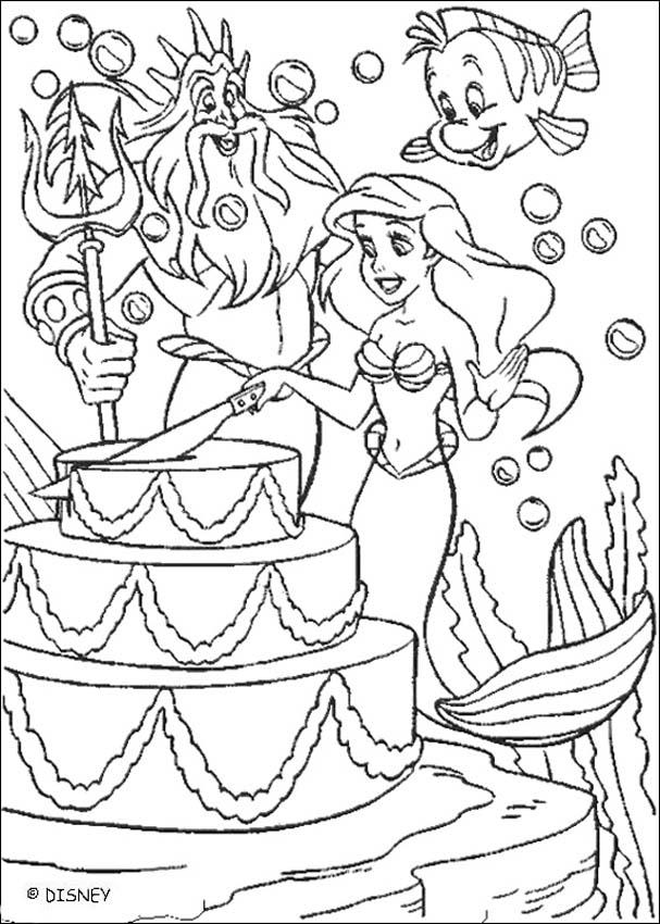 Ariel's birthday cake coloring pages - Hellokids.com