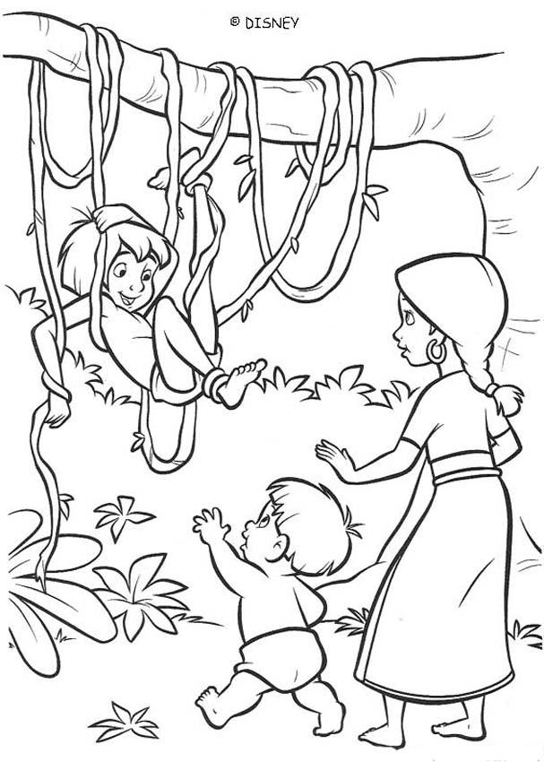 Kids are playing in the jungle coloring pages Hellokidscom