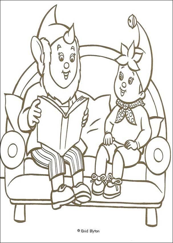 Noddy reading a book with big-ears coloring pages - Hellokids.com