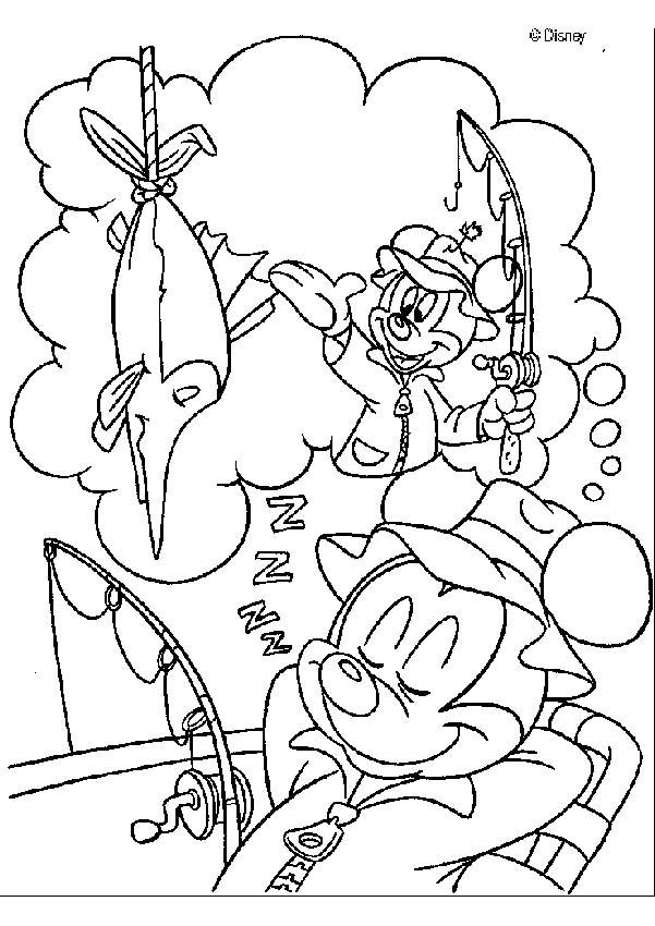 Mickey mouse is fishing coloring pages 