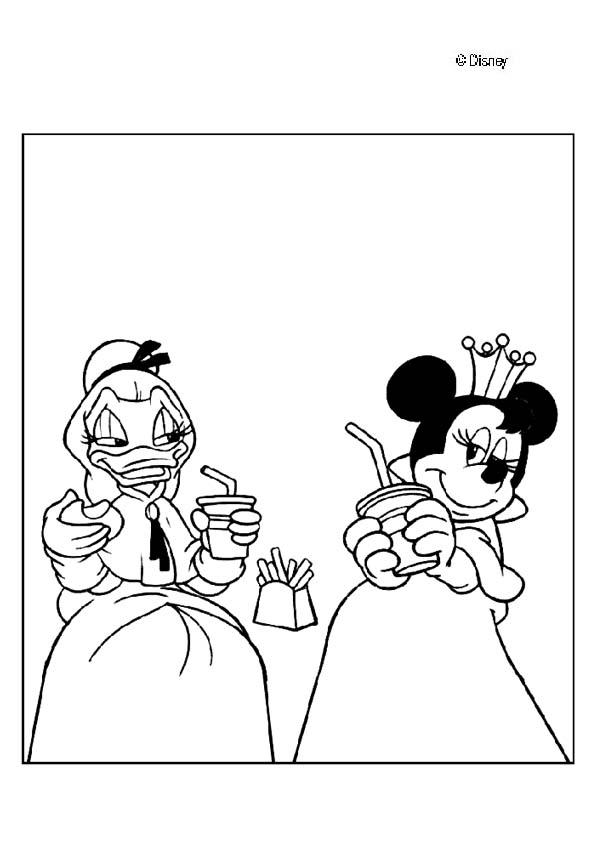 Princesses daisy duck and minnie mouse coloring pages 