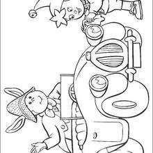 Noddy and Bunkey washing the car - Coloring - CARTOON CHARACTERS Coloring Pages - NODDY coloring pages