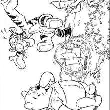 Winnie, Tigger and Piglet playing with a boat