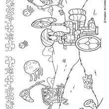 Sponge Bob, Patrick Star and Squidward catching a jellyfish - Coloring page - TV SERIES CHARACTERS coloring pages - SPONGE BOB coloring book pages - SQUIWARD coloring pages