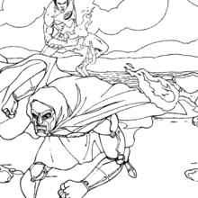 Human Torch chases Dr. Doom coloring page