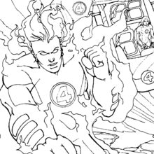 Johnny in fire - Coloring page - SUPER HEROES Coloring Pages - FANTASTIC FOUR coloring pages - HUMAN TORCH coloring pages