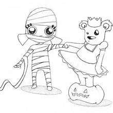 Halloween Bear and Mummy - Coloring page - HOLIDAY coloring pages - HALLOWEEN coloring pages - TRICK or TREAT coloring pages