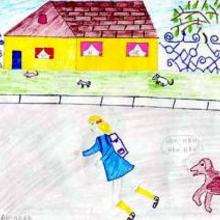 Girl going to school in Rumania - Drawing for kids - KIDS drawings - WORLD drawings - EUROPE - RUMANIA