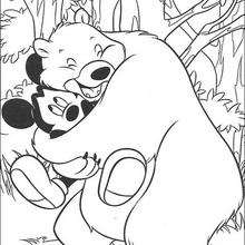 Mickey Mouse and a bear coloring page