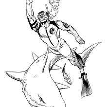 Action Man diving with sharks - Coloring page - SUPER HEROES Coloring Pages - ACTION MAN coloring pages