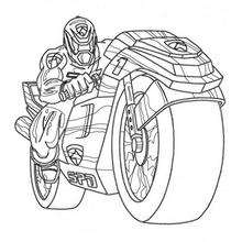 Power Rangers with a motor bike coloring page