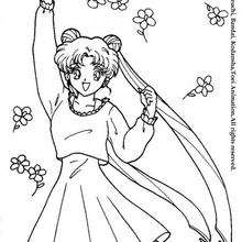 Bunny and flowers - Coloring page - MANGA coloring pages - SAILOR MOON coloring pages