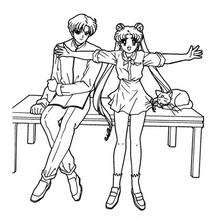 Bunny and her boyfriend - Coloring page - MANGA coloring pages - SAILOR MOON coloring pages