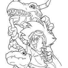 Greymon and Tai coloring page - Coloring page - MANGA coloring pages - DIGIMON coloring pages