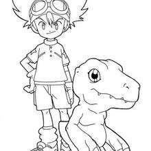 Tai and Agumon coloring page