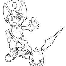 TK and Patamon coloring page