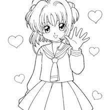 Sakura and hearts coloring page