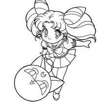 Little girl and a cat mask - Coloring page - MANGA coloring pages - SAILOR MOON coloring pages