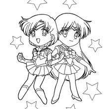 Two little sailor friends - Coloring page - MANGA coloring pages - SAILOR MOON coloring pages
