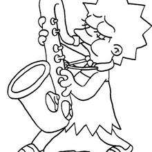 Lisa playing the saxophone - Coloring page - CHARACTERS coloring pages - TV SERIES CHARACTERS coloring pages - THE SIMPSONS coloring pages - LISA coloring pages