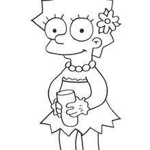 Lisa drinking a drink - Coloring page - CHARACTERS coloring pages - TV SERIES CHARACTERS coloring pages - THE SIMPSONS coloring pages - LISA coloring pages