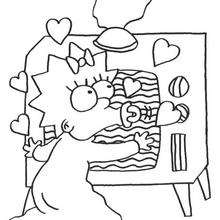Maggie and the TV - Coloring page - CHARACTERS coloring pages - TV SERIES CHARACTERS coloring pages - THE SIMPSONS coloring pages - MAGGIE coloring pages