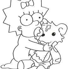 Maggie and her teddy bear - Coloring page - CHARACTERS coloring pages - TV SERIES CHARACTERS coloring pages - THE SIMPSONS coloring pages - MAGGIE coloring pages