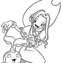 Mimi playing with Tanemon coloring sheet - Coloring page - MANGA coloring pages - DIGIMON coloring pages