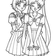 Sailor Moon with a cat - Coloring page - MANGA coloring pages - SAILOR MOON coloring pages
