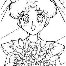 Sailor Moon with a bunch of flowers - Coloring page - MANGA coloring pages - SAILOR MOON coloring pages