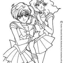 Sailor Neptune and Sailor Uranus - Coloring page - MANGA coloring pages - SAILOR MOON coloring pages