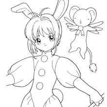 Sakura the rabbit and Kereberus coloring page