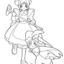 Sakura and a little girl - Coloring page - MANGA coloring pages - SAKURA coloring pages