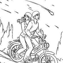 Spiderman escaping on his motor bike coloring page