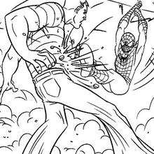 Spiderman fighting a duel with Sandman coloring page